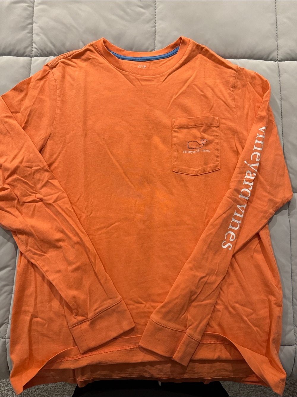 Vineyard Vines Kids Long-Sleeve Pocket Tee - Bright Orange with White Logo